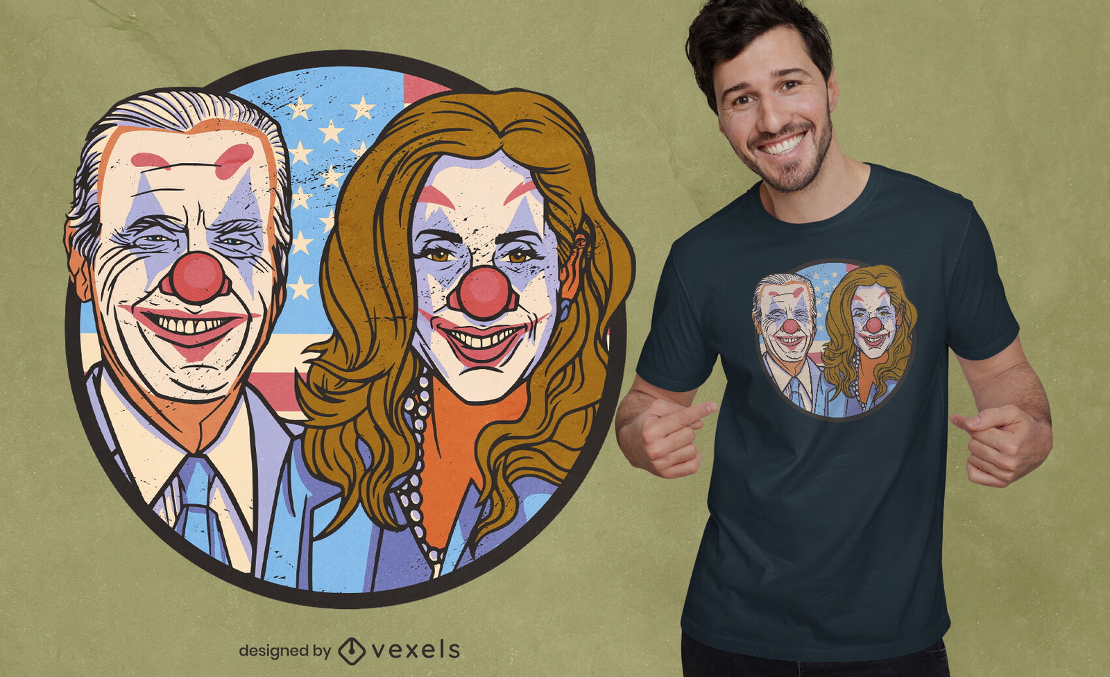 Diseño de camiseta de parodia de políticos payaso.