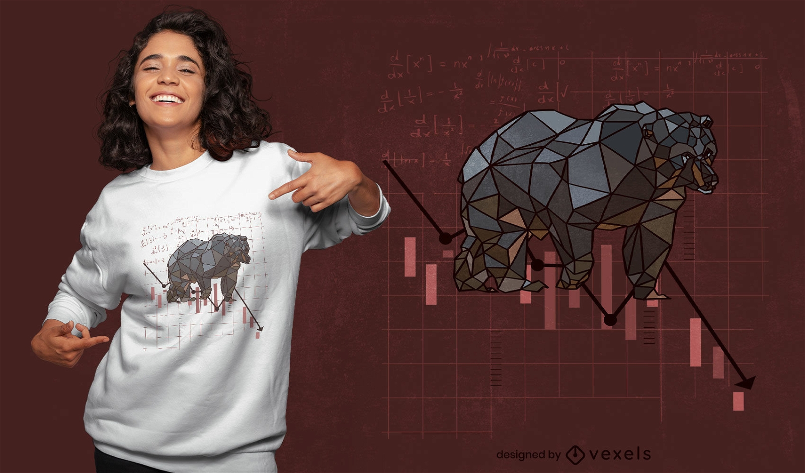Design poligonal de t-shirt animal com urso