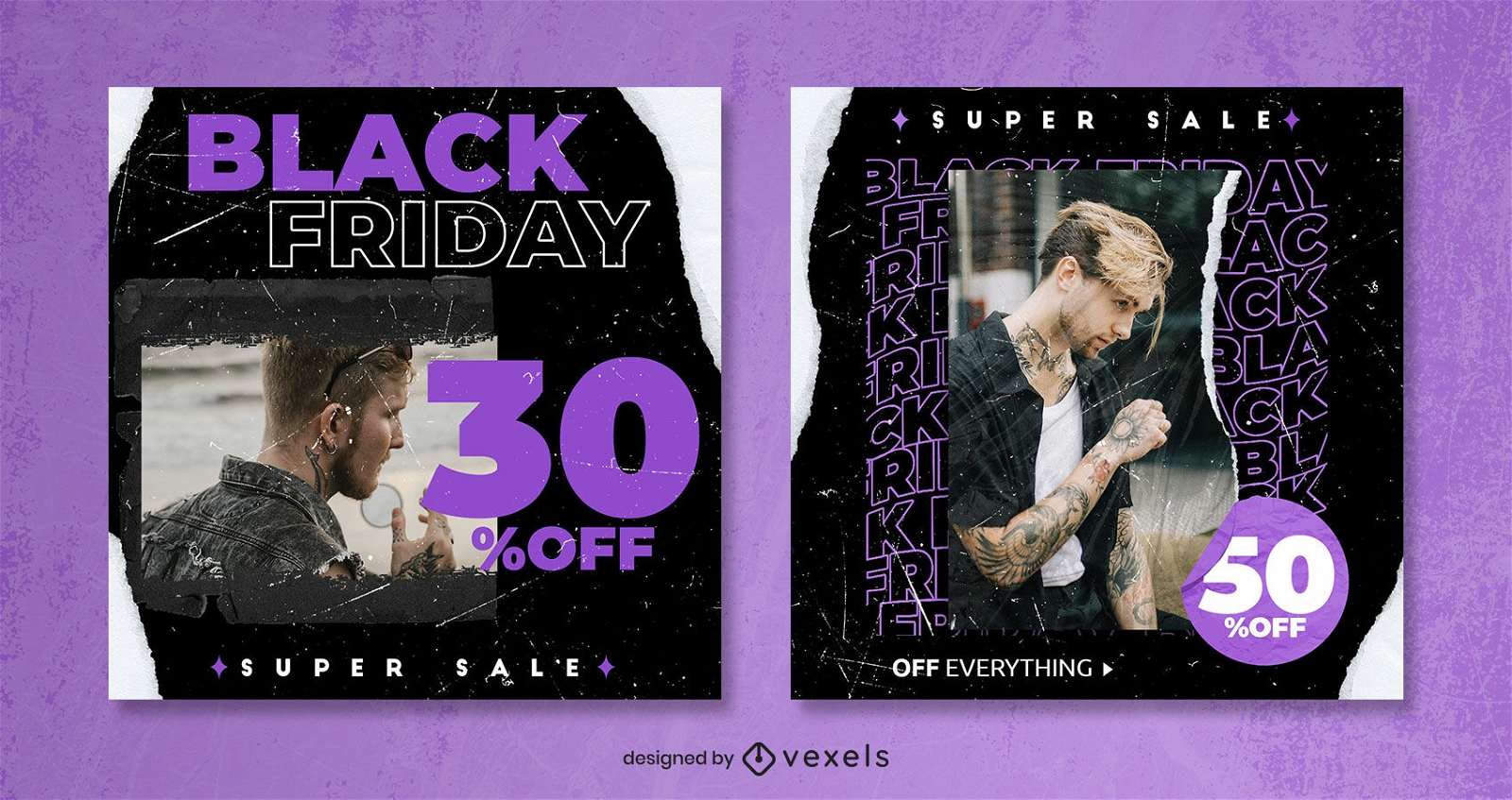 Black friday grunge paper rip sale post template