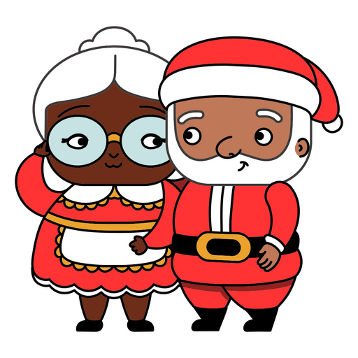 Diverse Mrs. and Mr Santa Christmas characters color stroke PNG Design