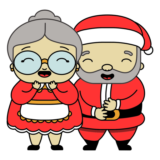 Diverse Christmas asian Mrs. and Mr. Claus color stroke PNG Design