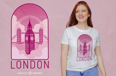 Diseño de camiseta de monumentos turísticos de Londres.