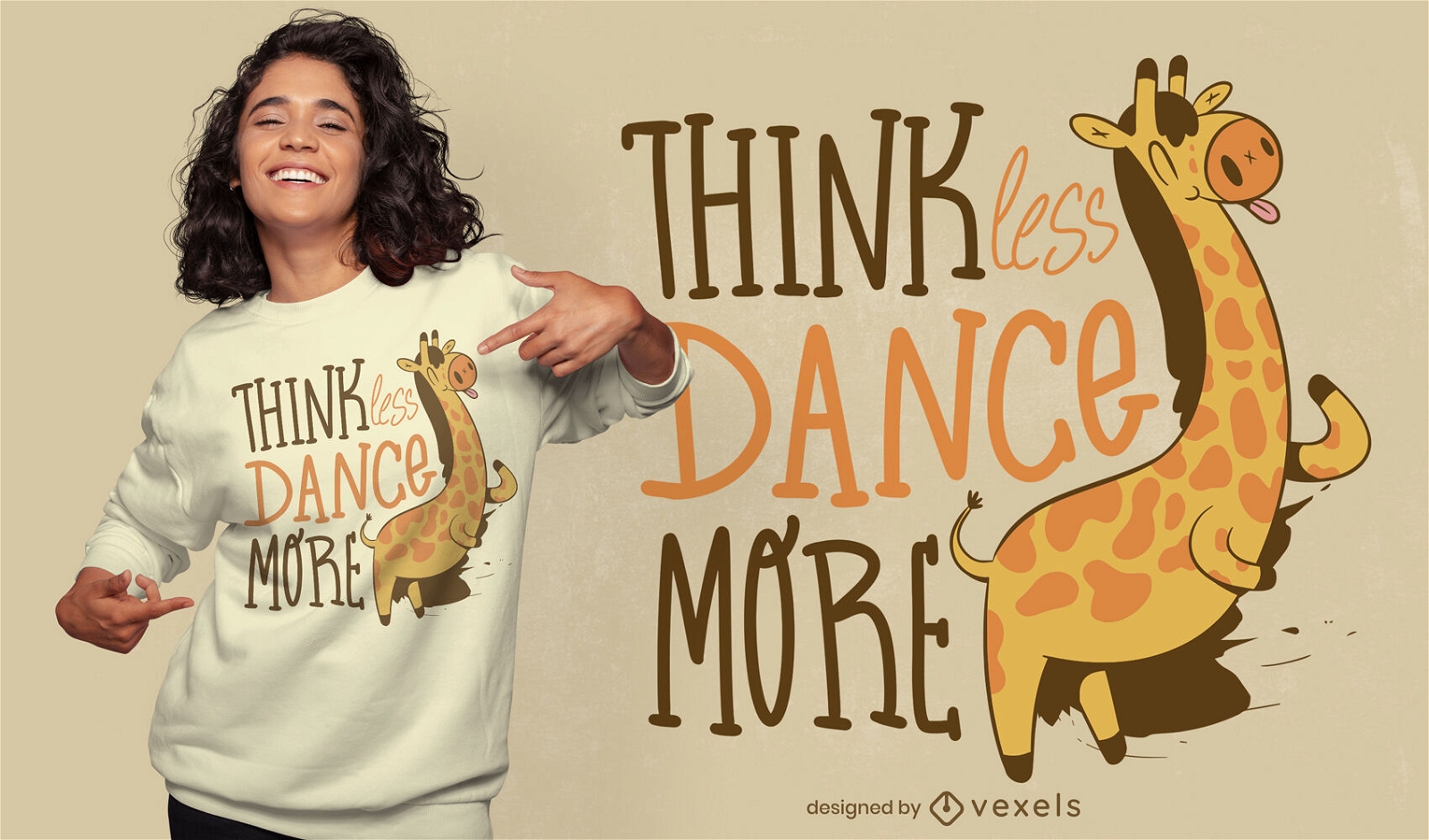 Giraffe animal dancing cartoon t-shirt design