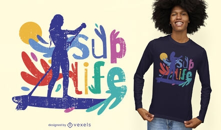 Diseño de camiseta de silueta de mujer de paddleboarding