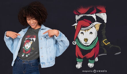 Puppy dog in santa claus costume t-shirt design