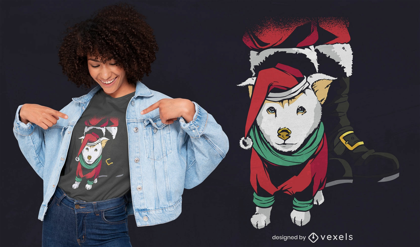 H?ndchen im Weihnachtsmann-Kost?m-T-Shirt-Design