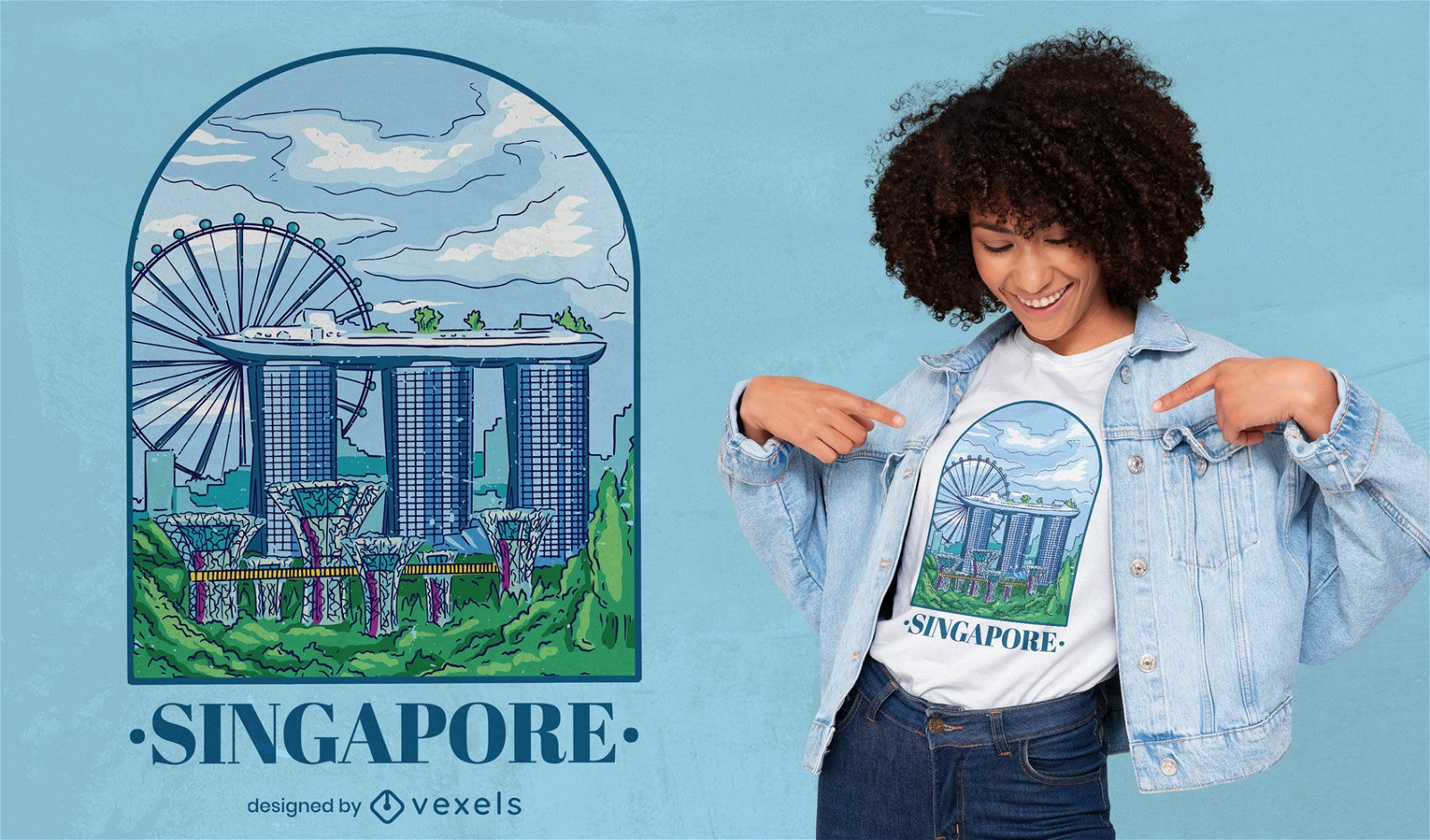 Diseño de camiseta de hito turístico de Singapur