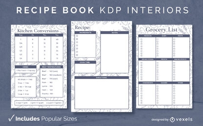 Plantilla de diseño de libro de recetas de ingredientes alimentarios KDP