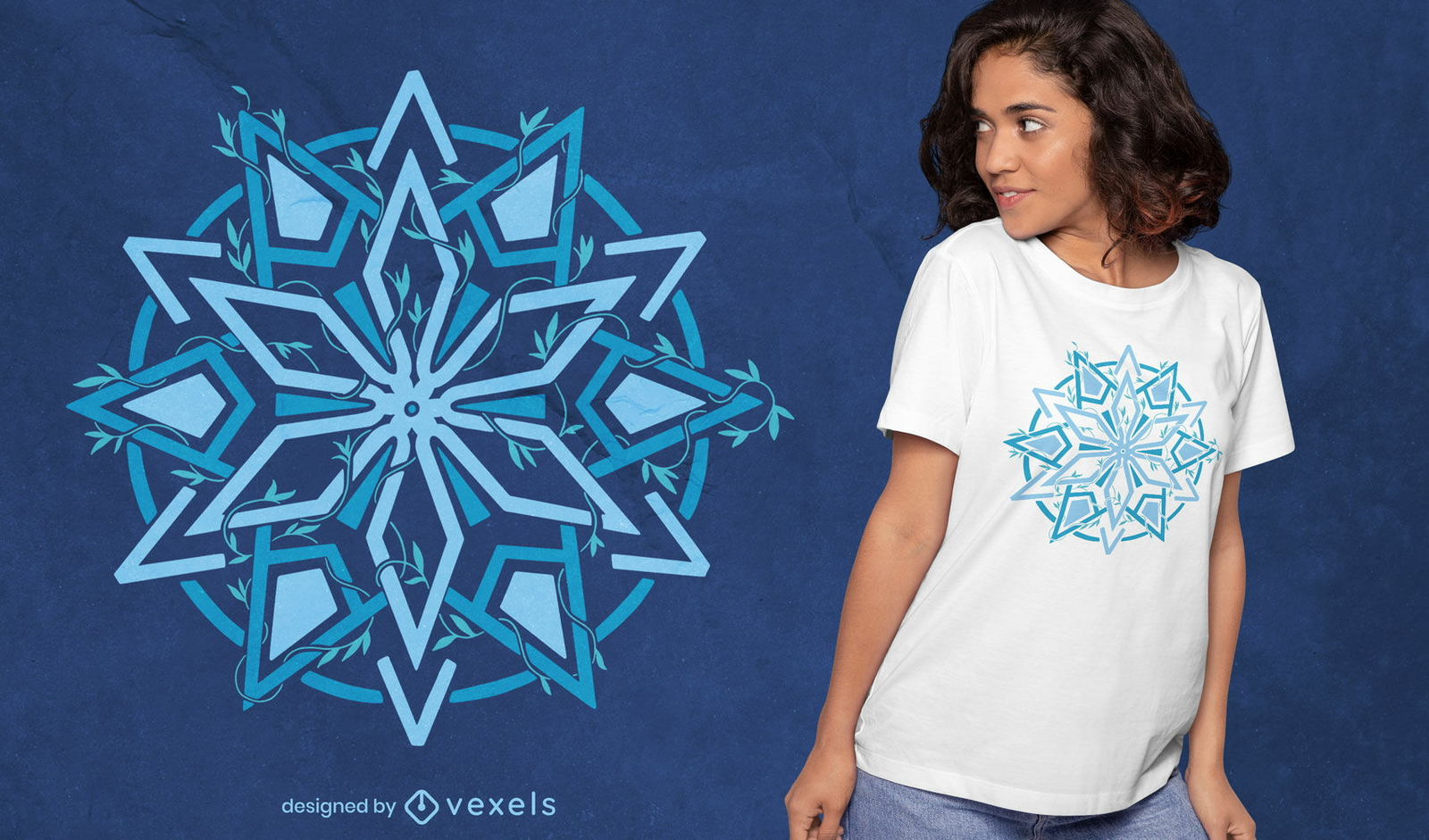 Design de camiseta de floco de neve floral geométrica