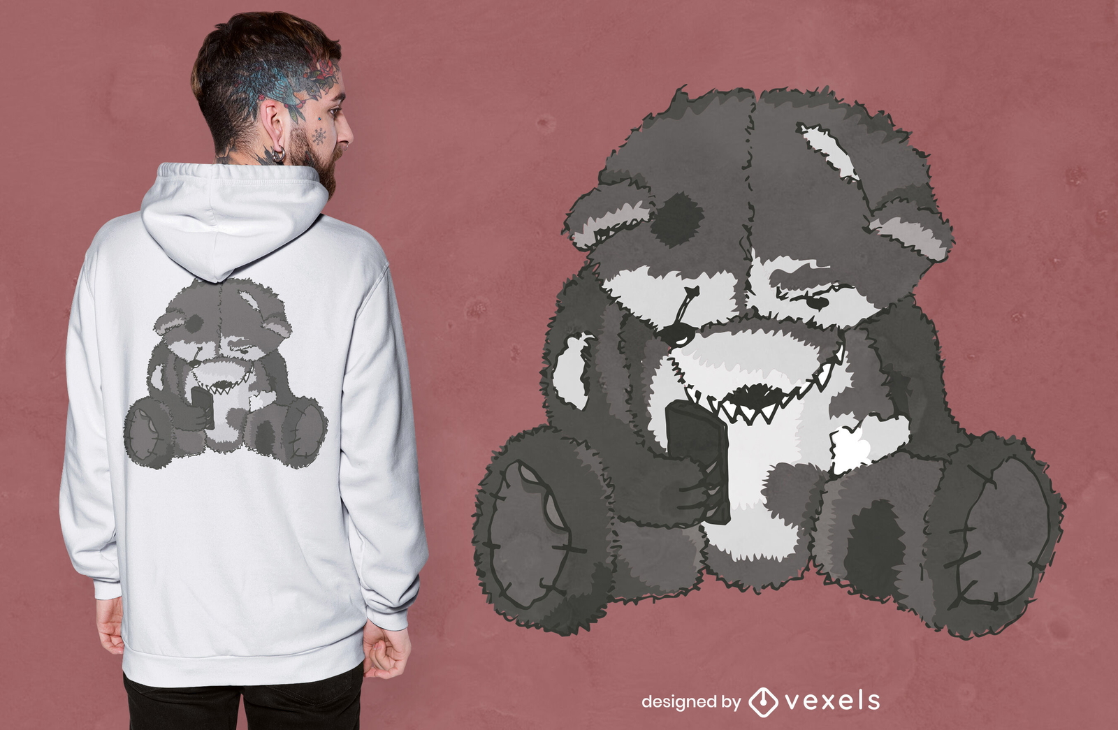 Diseño de camiseta de juguete de oso de peluche zombie.