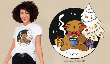 Diseño de camiseta navideña de dibujos animados de pan de jengibre