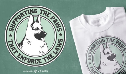 Diseño de camiseta con insignia de perro pastor alemán.