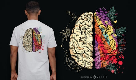 Diseño de camiseta de cerebro humano creativo y lógico.