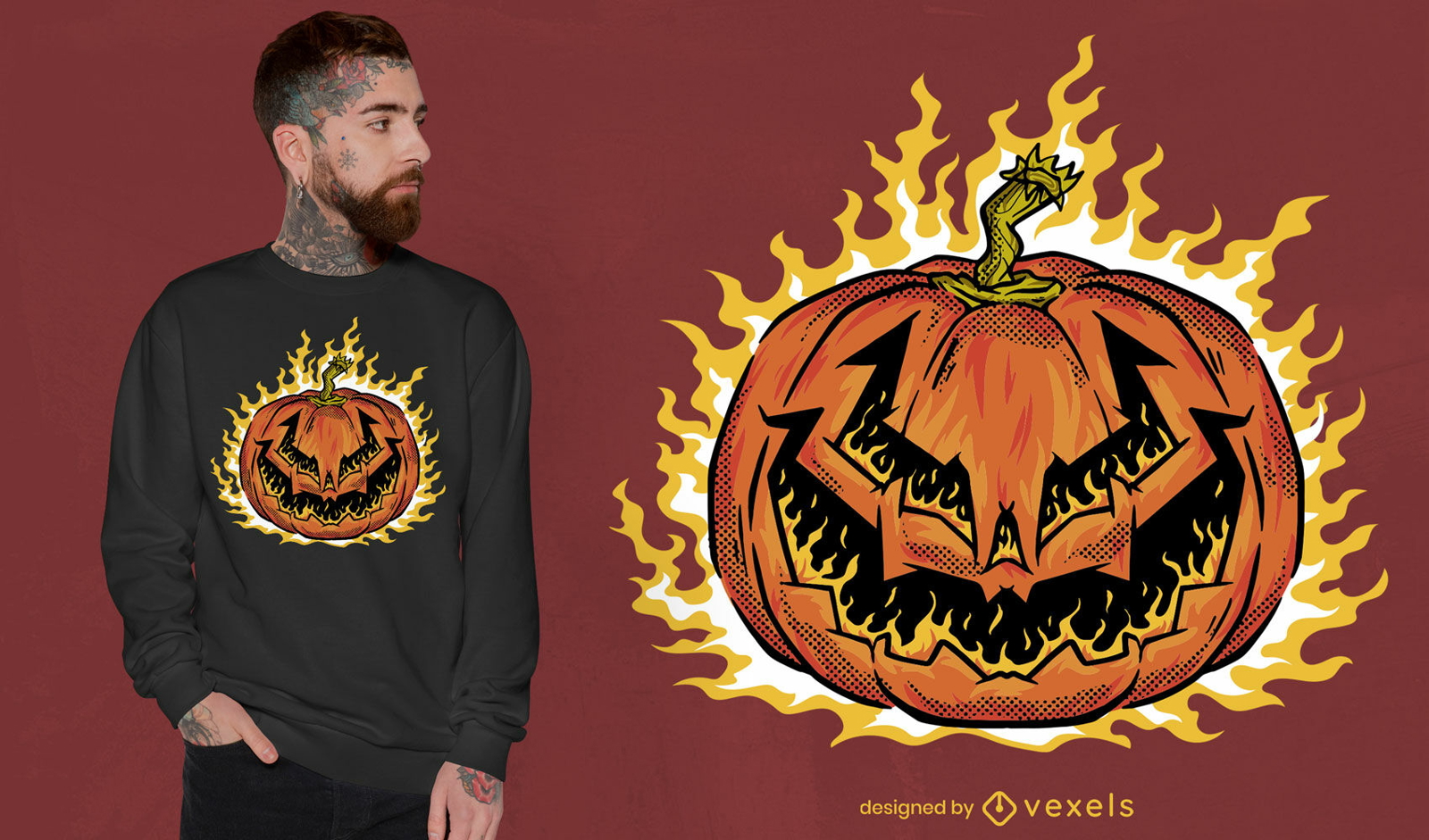 Diseño de camiseta de halloween de jack o lantern on fire