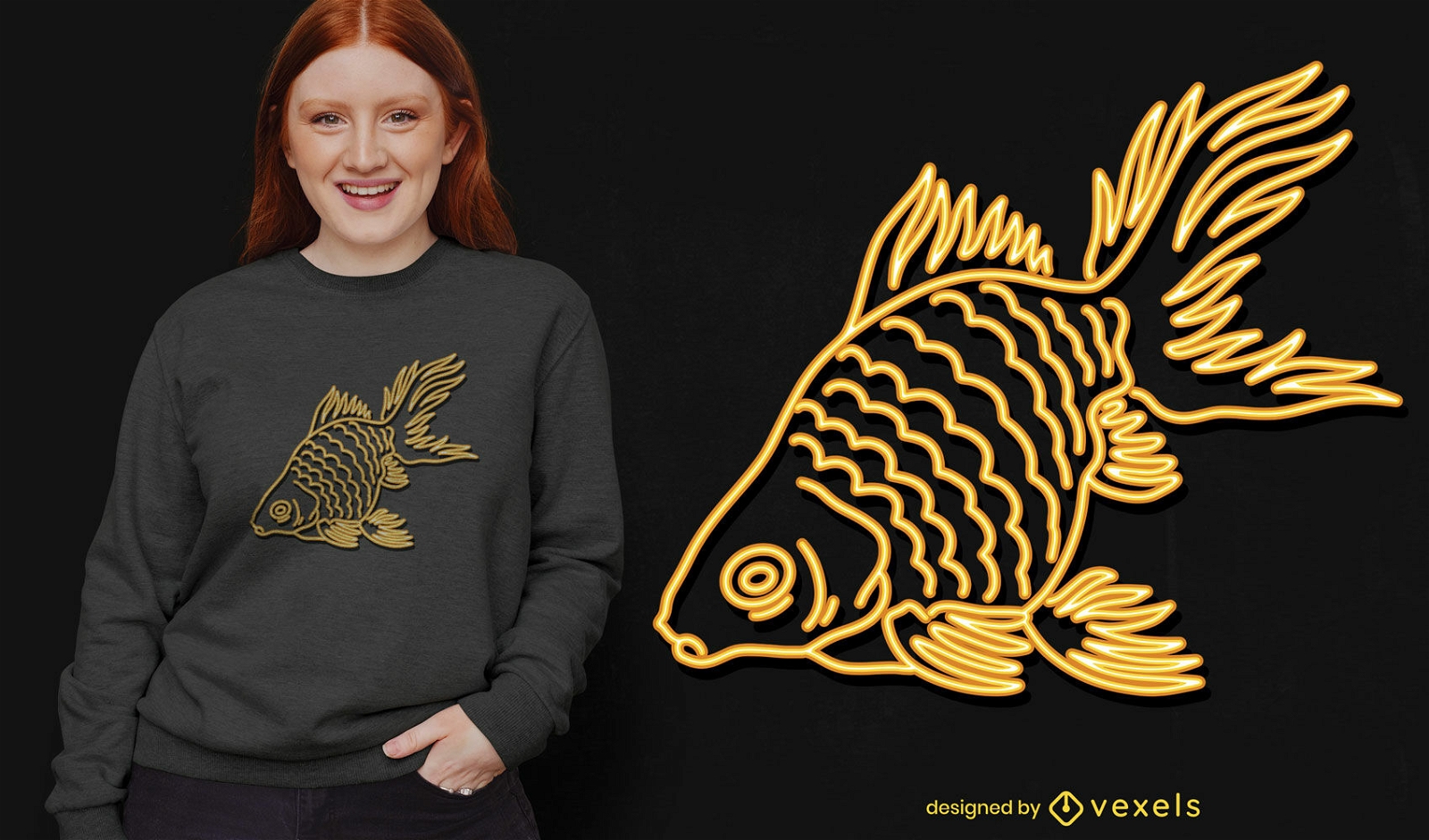 Diseño de camiseta de neón animal Goldfish.