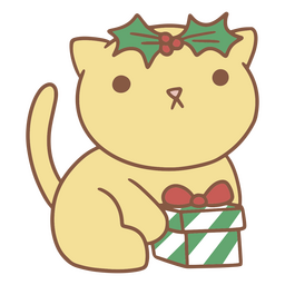 Kawaii Christmas cat with present cute PNG Design