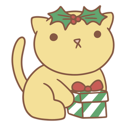 Kawaii Weihnachtskatze mit niedlichem Geschenk PNG-Design
