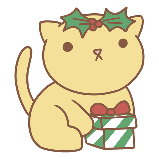 Kawaii Christmas cat with present cute PNG Design