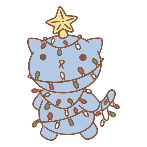 Gatinho de Natal Kawaii com decorações fofas Desenho PNG