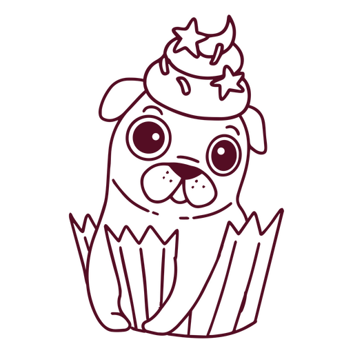 Funny pug cupcake character PNG Design