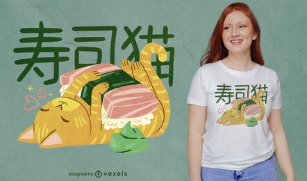Diseño de camiseta de sushi cat japonés psd