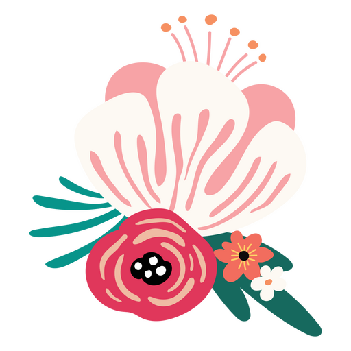 Design floral rosa semi plano Desenho PNG