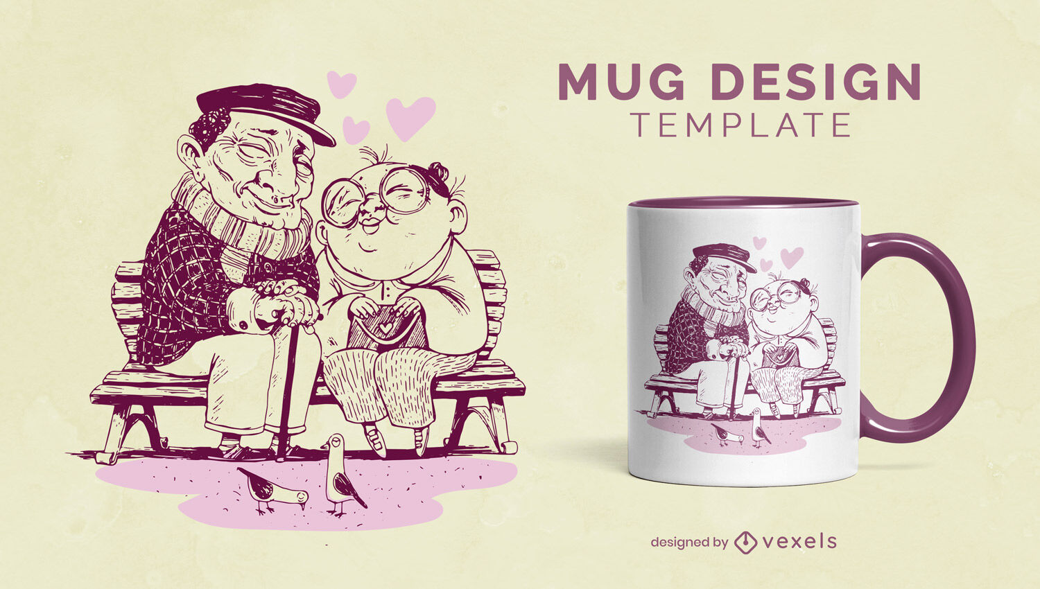 Plantilla romántica de taza de amor de pareja de ancianos