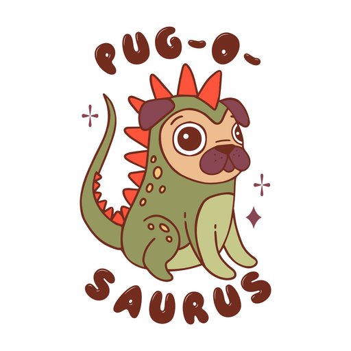 Pug-o-saurus dog quote color stroke