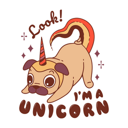 Unicorn pug dog quote color stroke PNG Design