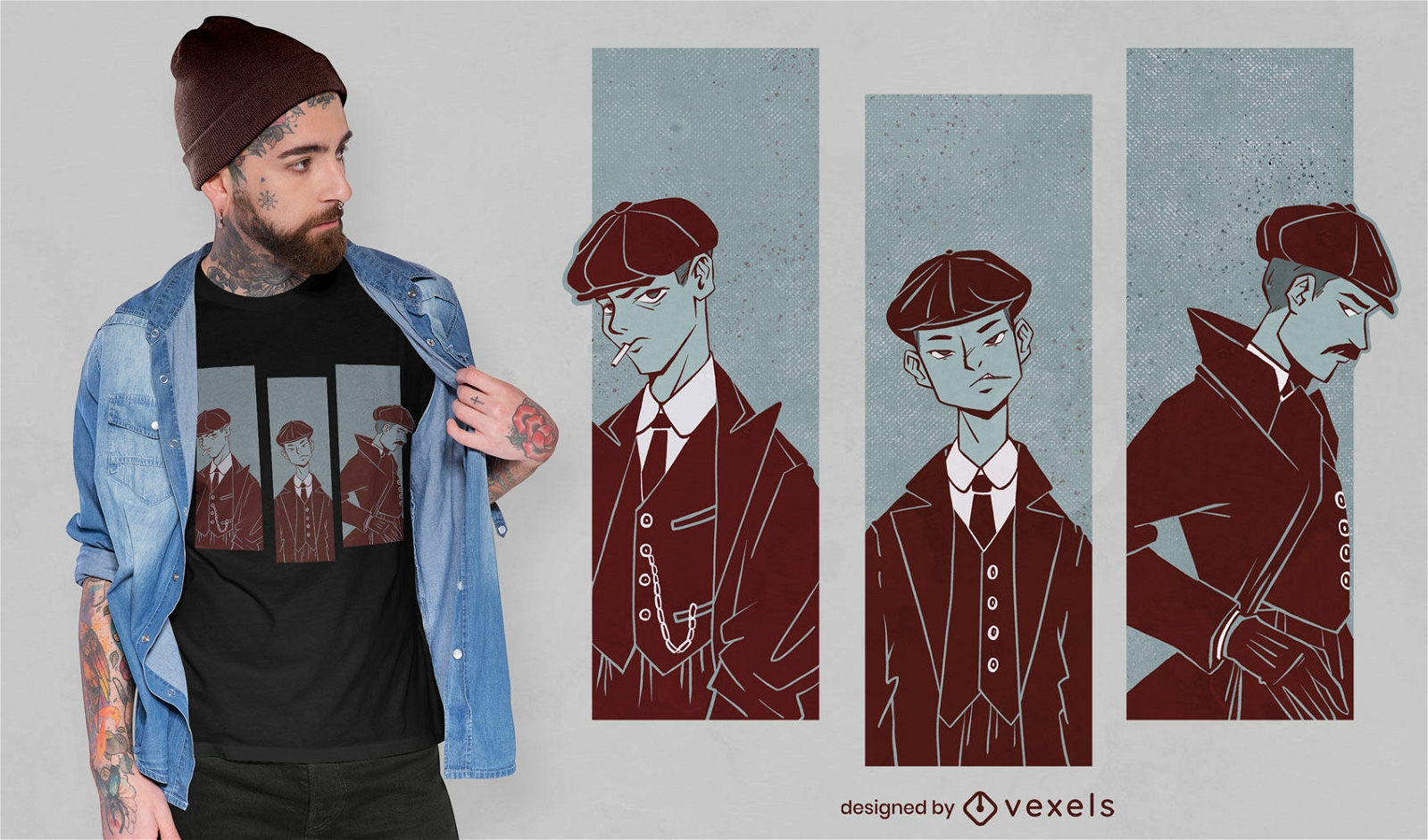 Anime gangster characters psd t-shirt design