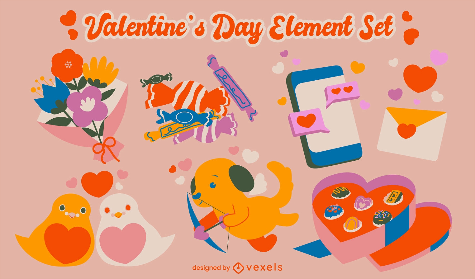 Precioso conjunto de ilustraciones del día de San Valentín