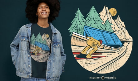 Diseño de camiseta de deporte de invierno de puente de esquí.