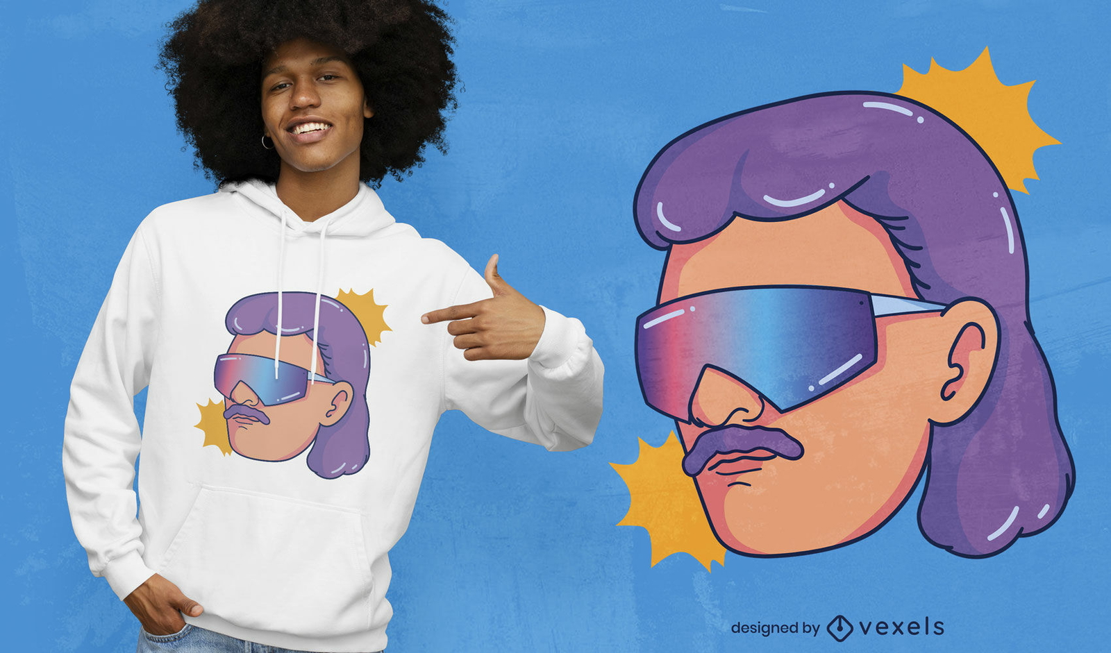 Homem de desenho animado com design de camiseta de óculos de sol