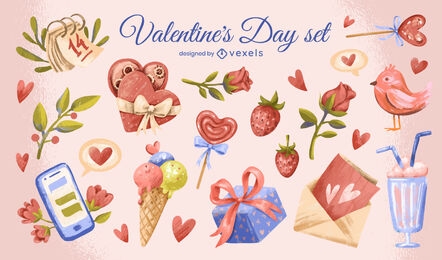 Nettes Valentinstag-Illustrationsset