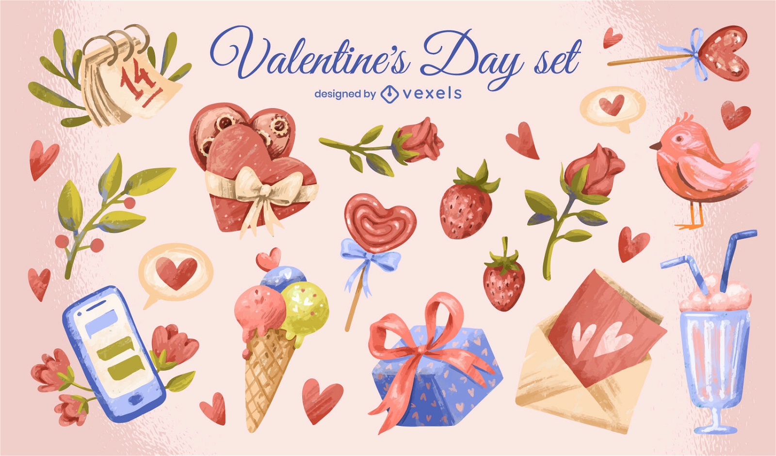 Cute Valentine's day illustration set