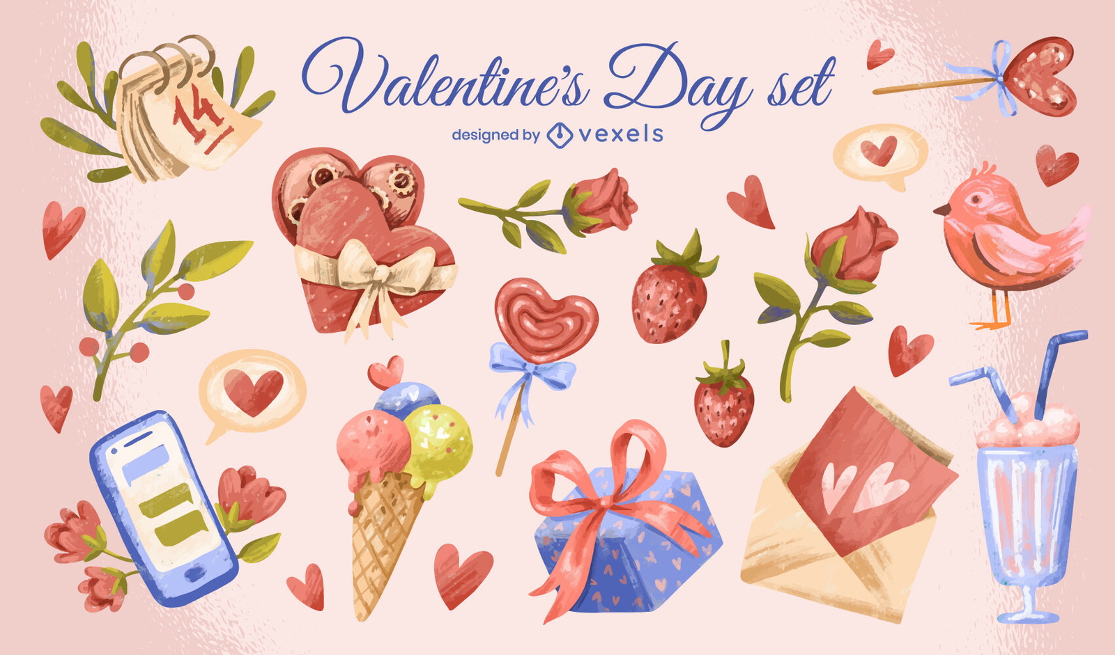 Cute Valentine's day illustration set