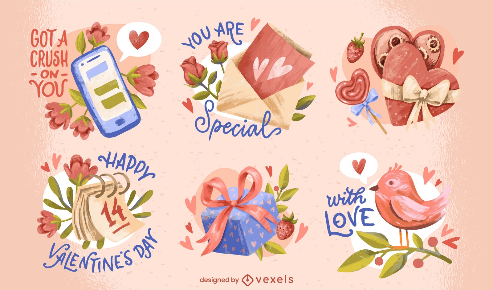 Lovely Valentine's day quotes badge set 