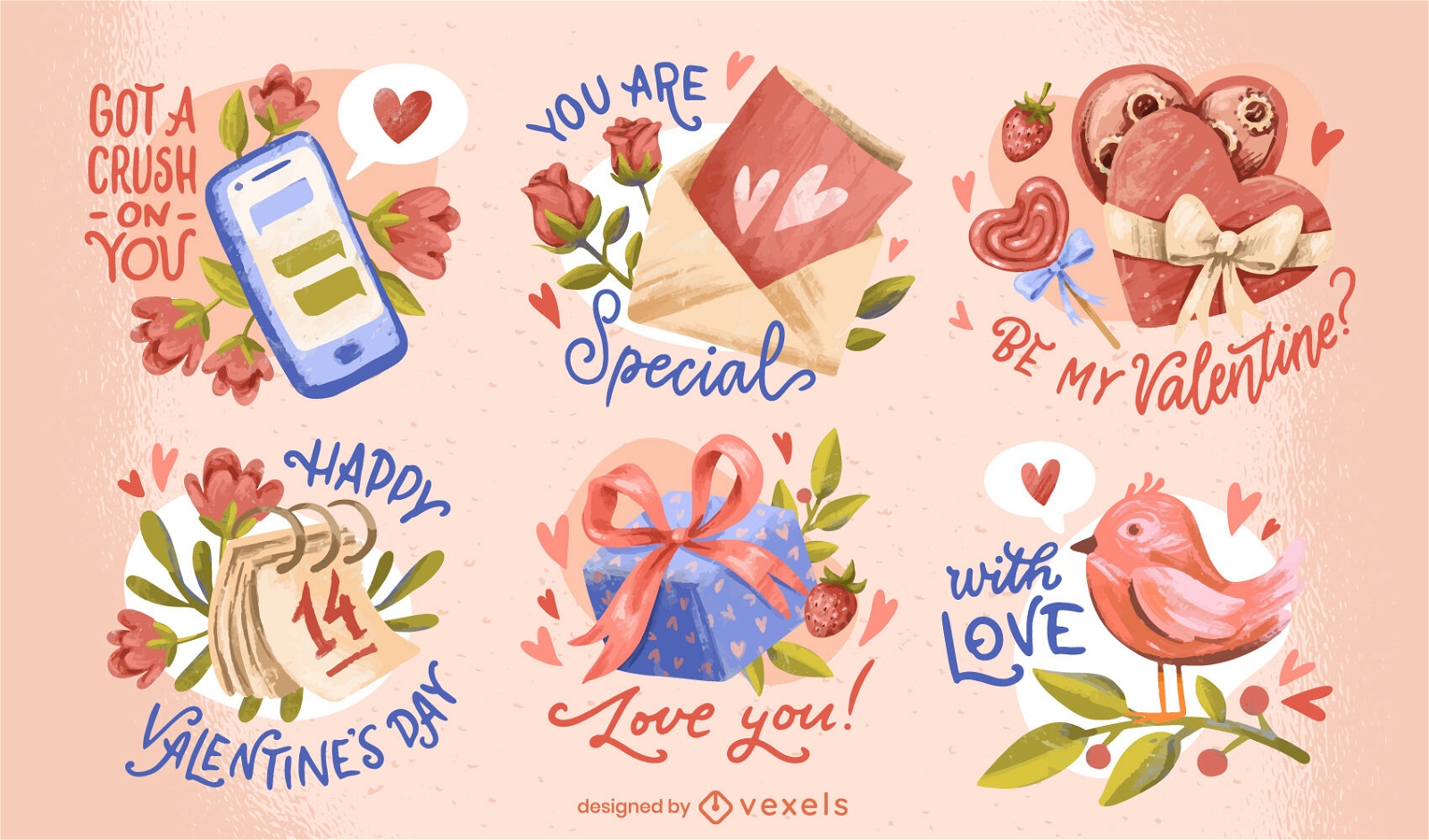 Precioso conjunto de insignias de citas del día de San Valentín