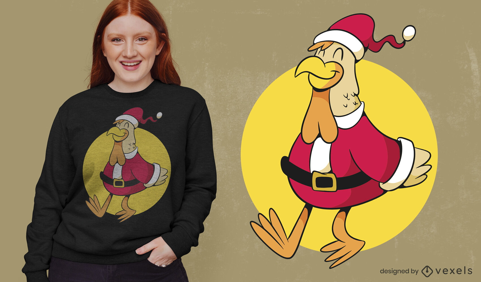 Pollo como diseño de camiseta de Navidad de Santa Claus