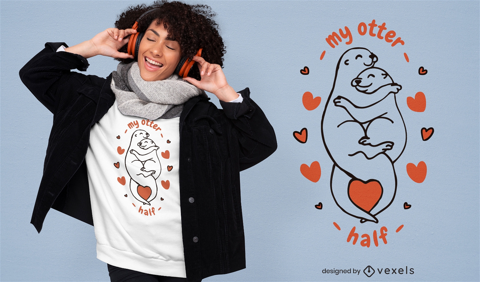 Otter-Tiere in der Liebe umarmen T-Shirt-Design