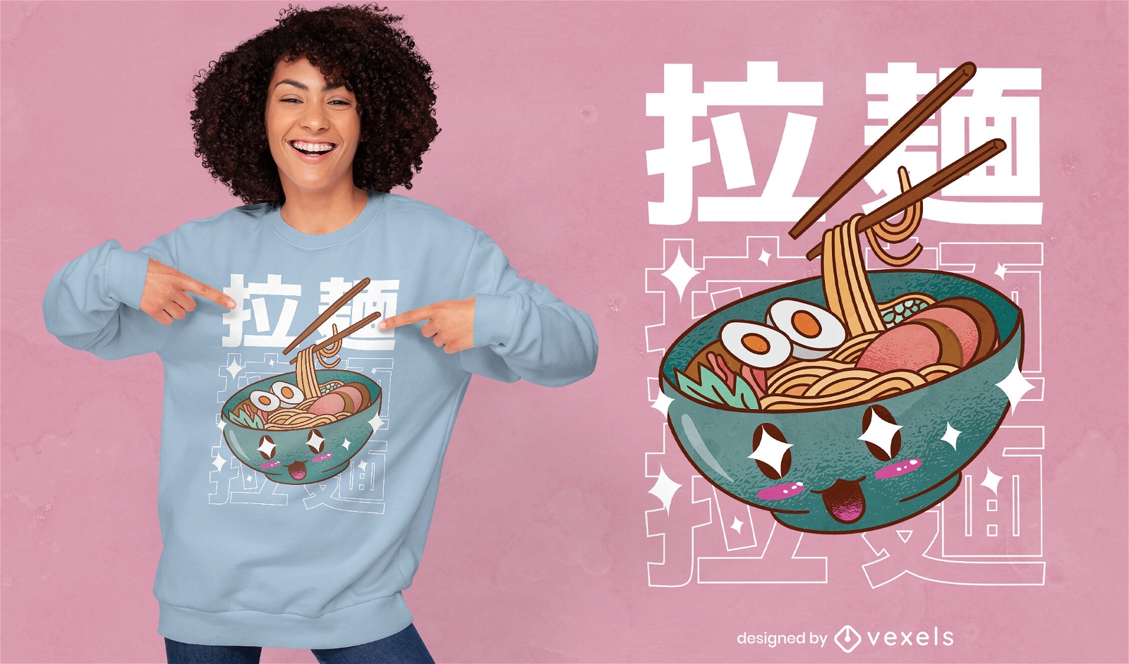 Design de t-shirt Ramen com comida japonesa kawaii