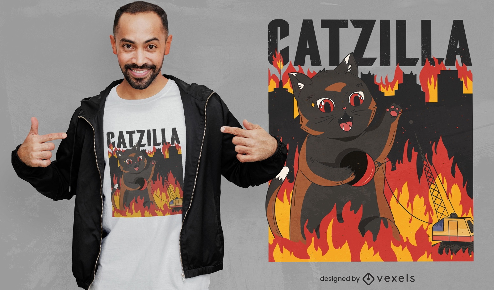 Gato gigante com design de t-shirt com bola de demolição