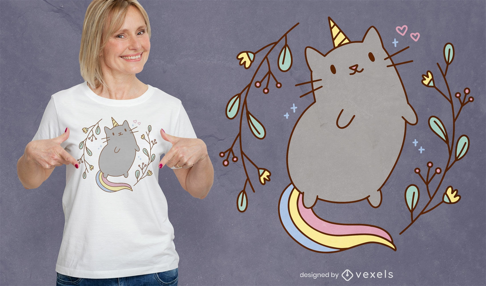 Desenho de camiseta fofa criatura gato unicórnio