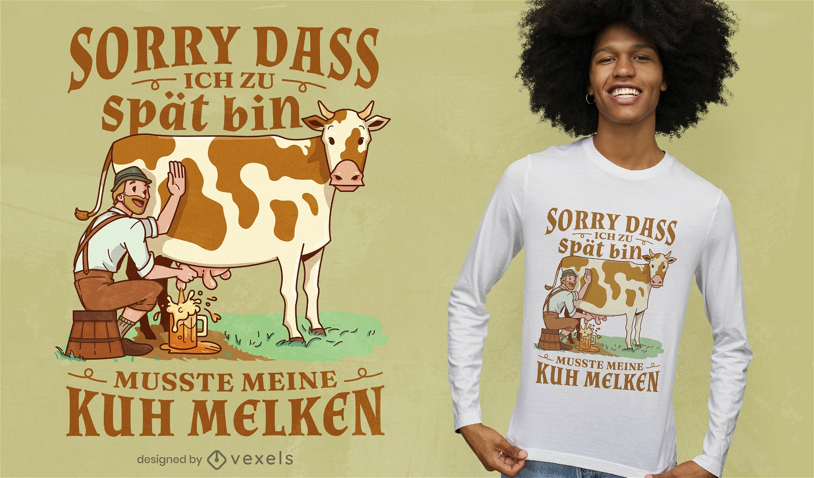 Desenho de camiseta de vaca leiteira homem fazendeiro