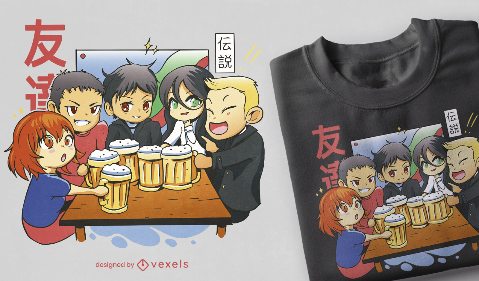 Amigos de Chibi bebiendo cerveza dise?o de camiseta.