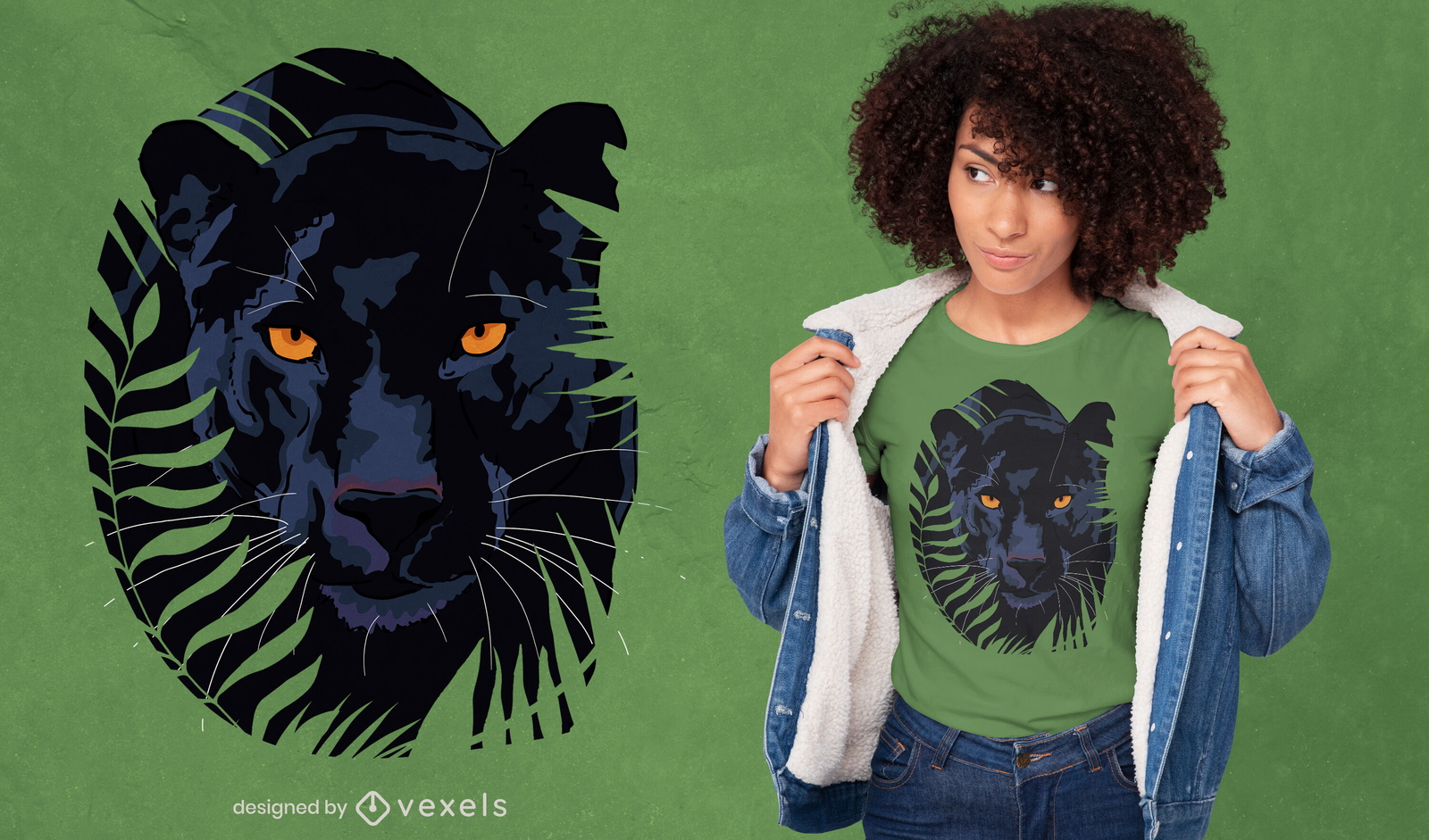 Animal pantera negra en diseño de camiseta de la selva