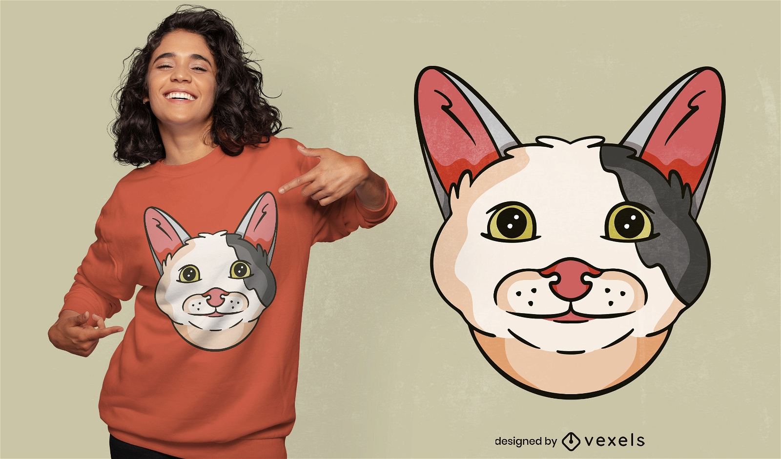 Desenho de t-shirt de cabeça de animal de gato de desenho animado