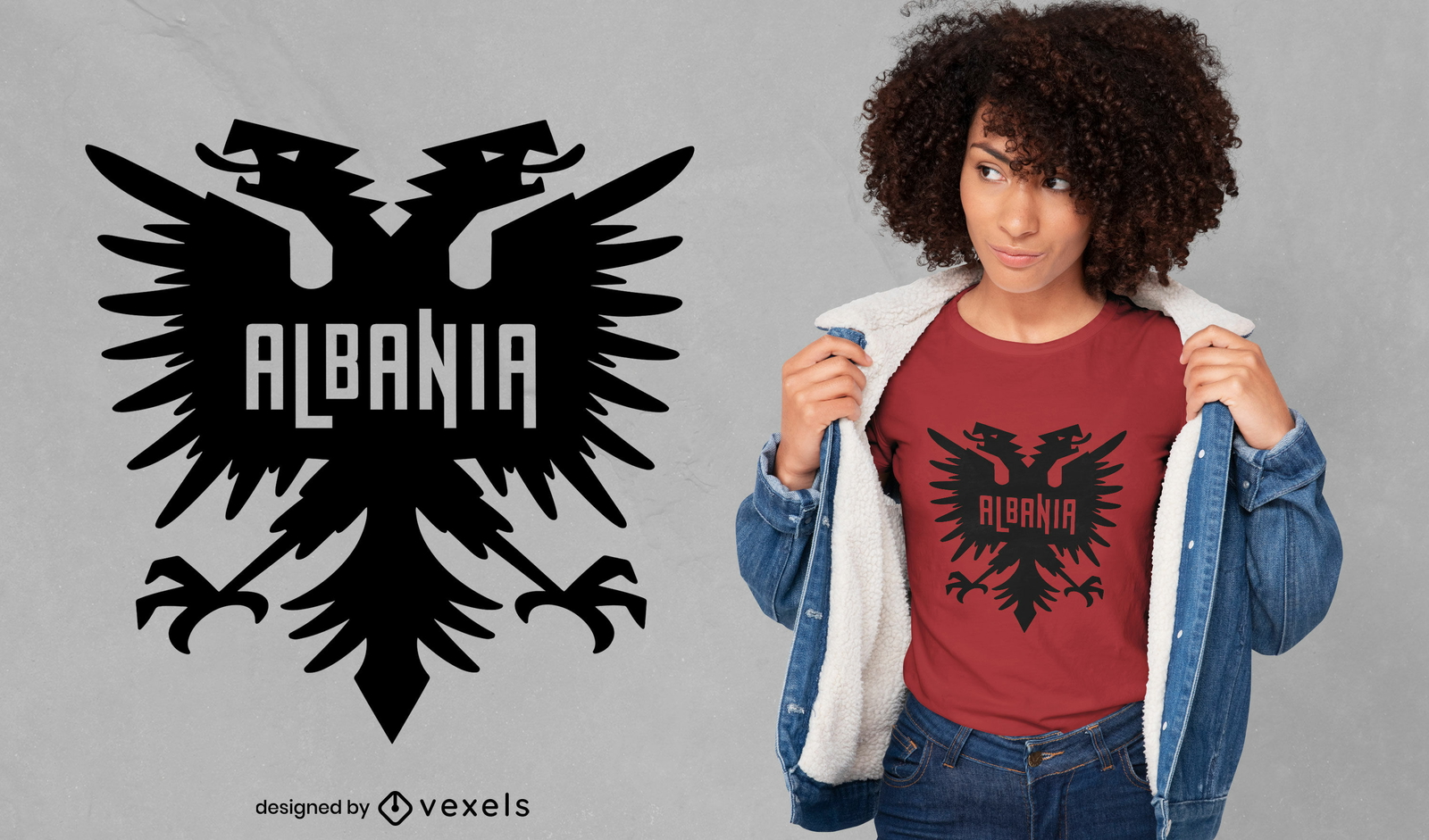 Design de camiseta com silhueta de bandeira de águia albanesa