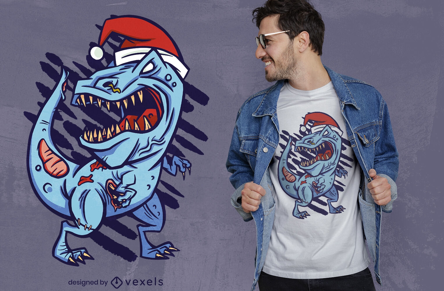 Weihnachten Zombie T-Rex Dinosaurier T-Shirt Design