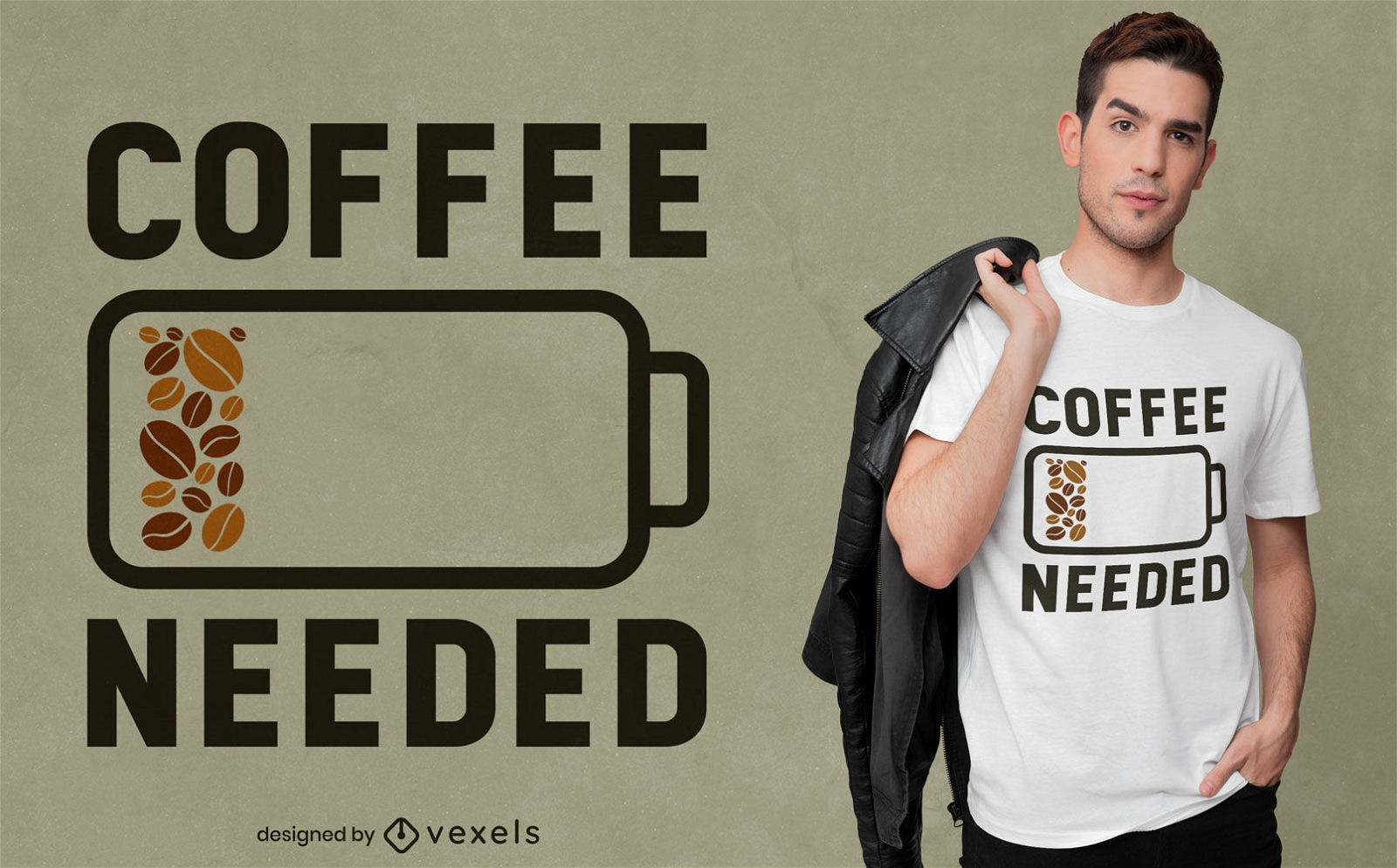Diseño de camiseta de batería de granos de café.